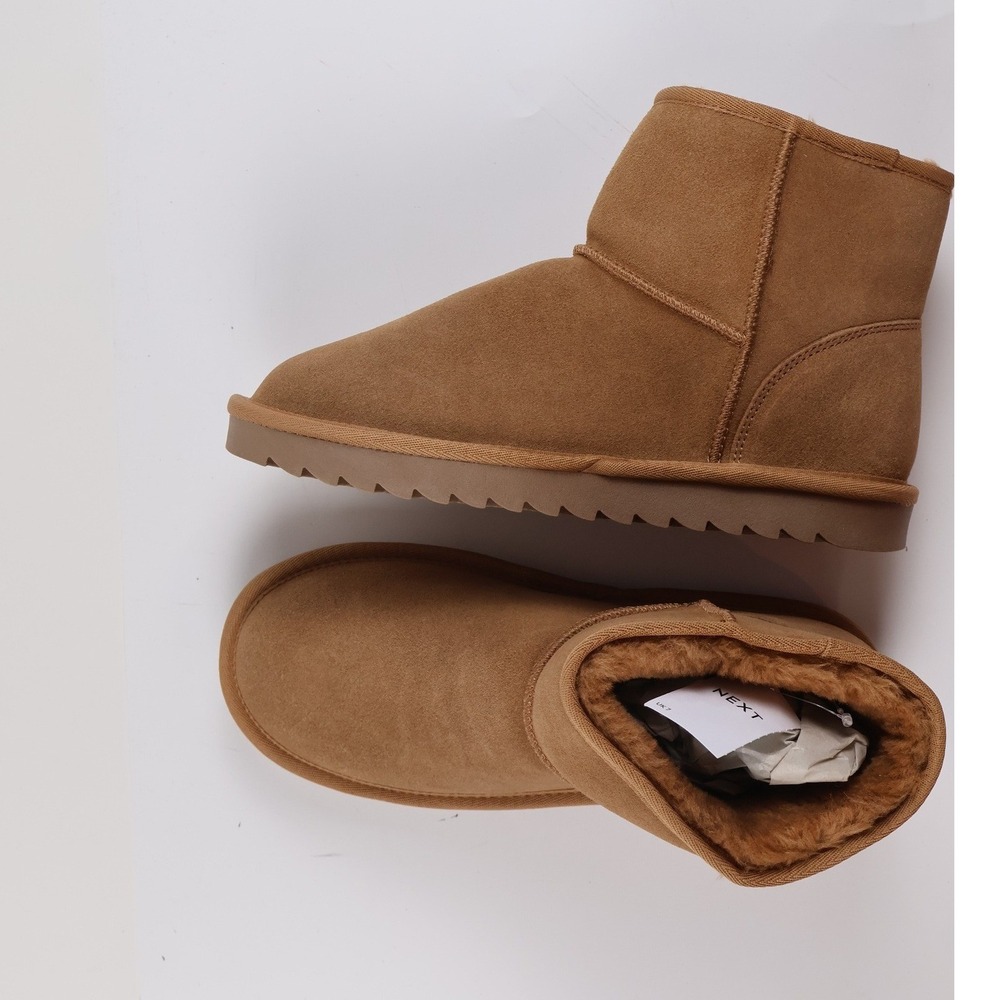Next Ankle Boots Faux Fur Lined Tan Brown Solid US 8 NWT